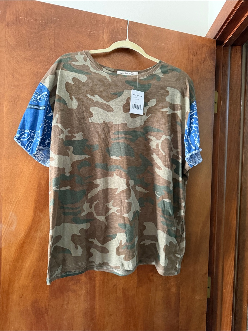We The Free Camo Tee with Blue Bandana Sleeves
